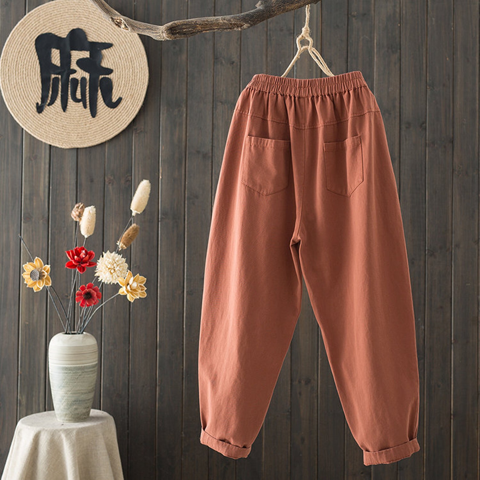 Linen pantswomen casual beach linen trouser with elastic | Etsy