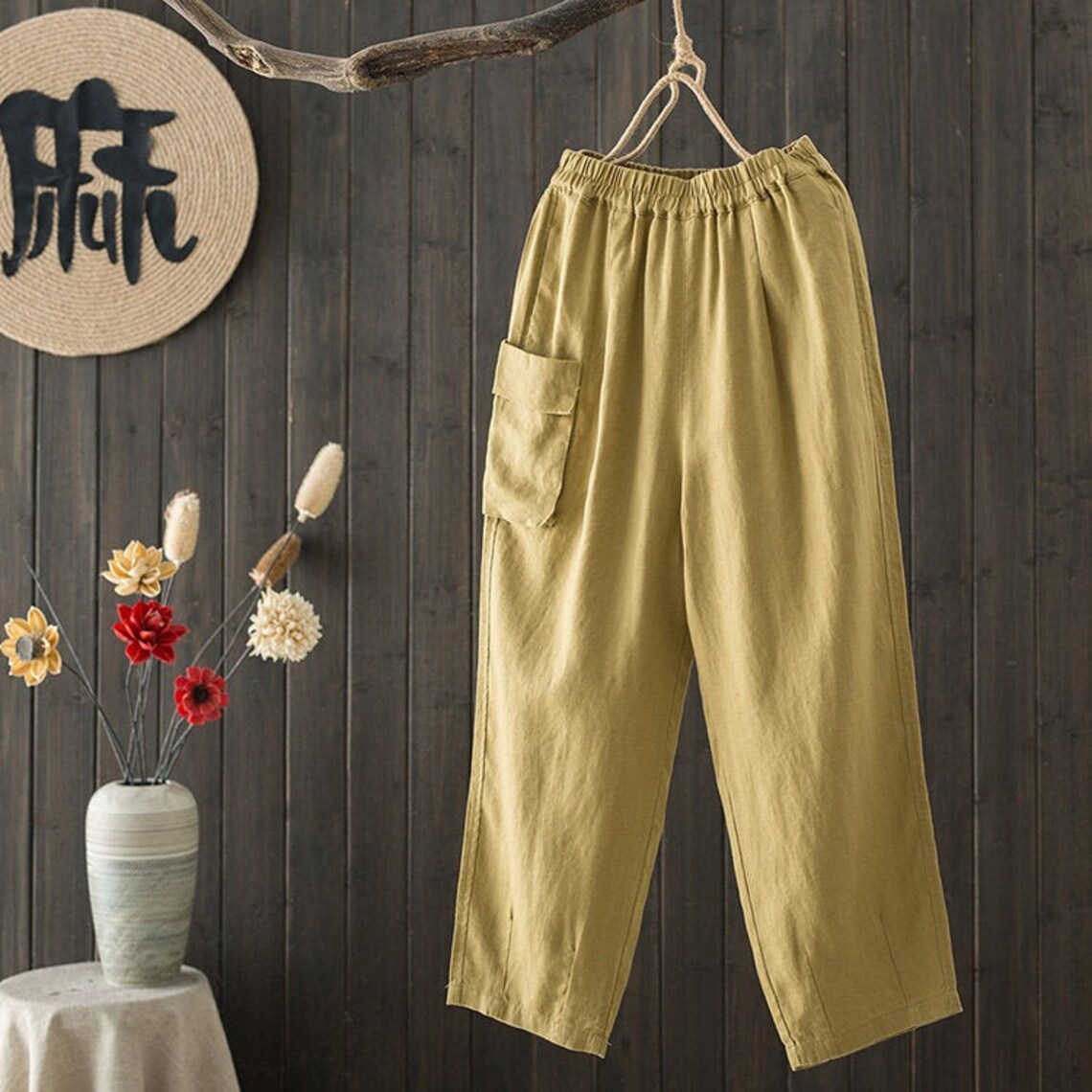 Linen pantswomen casual beach linen trouser with elastic Etsy