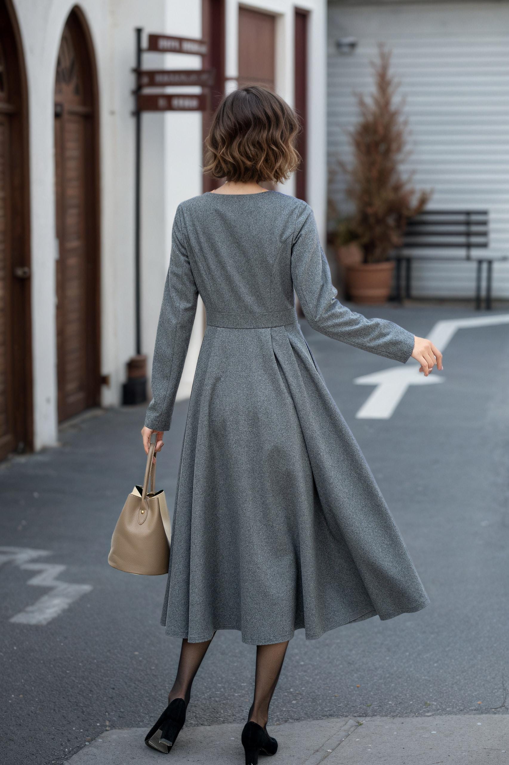 Casual Winter Dress Outfits H&M Dress Womens Size Midi Plum Wine Jacquard  Weave V-neck Wrap