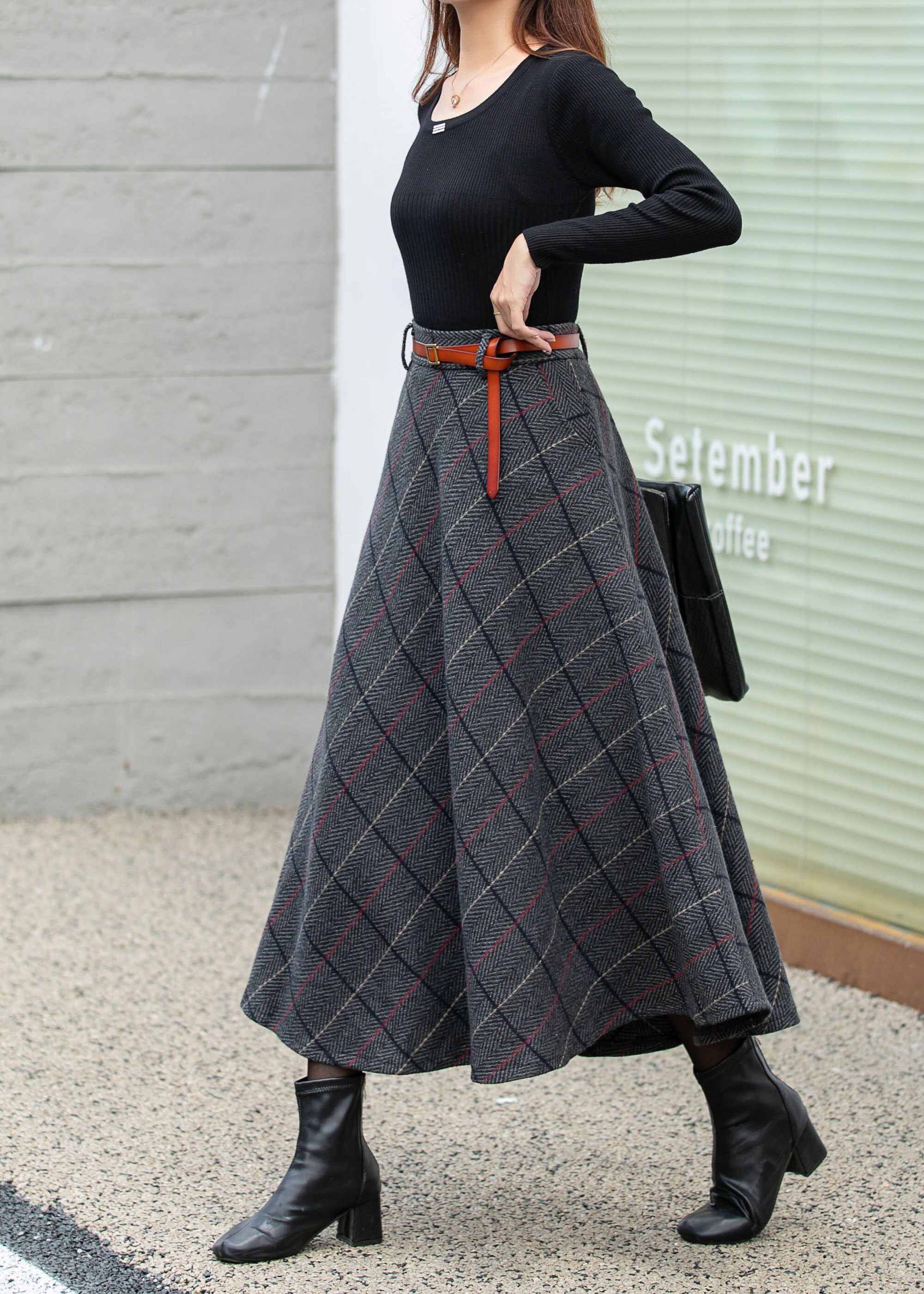 Plaid Skirt Wool Skirt Women Winter Skirt Midi Skirt - Etsy
