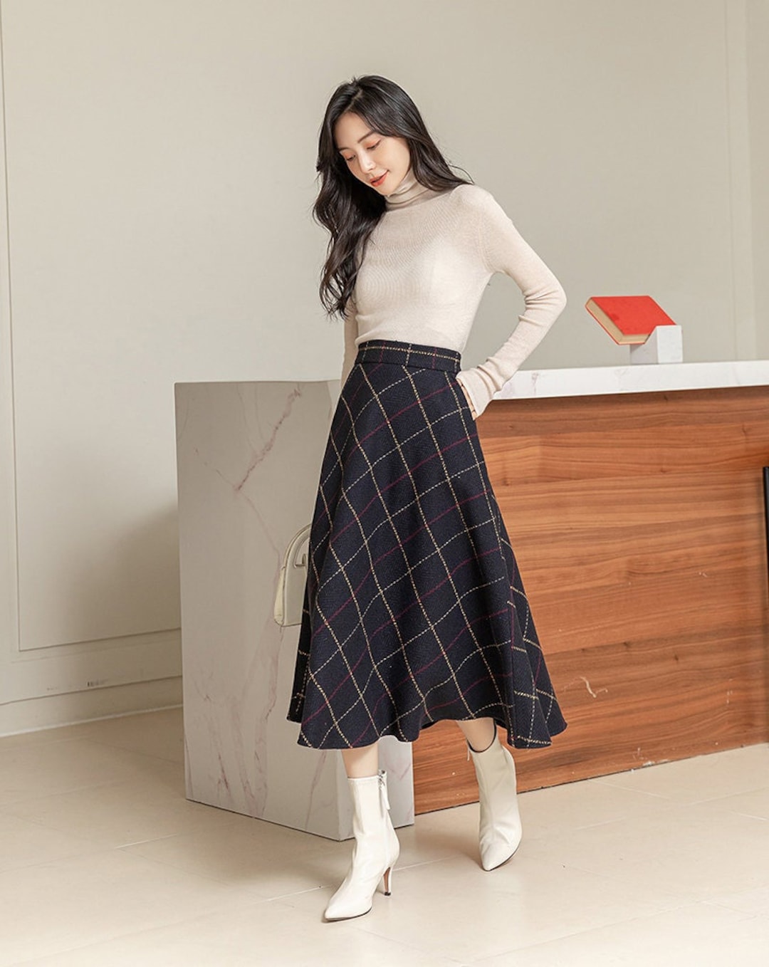 Luxury Plaid Wool-Blend Skirt