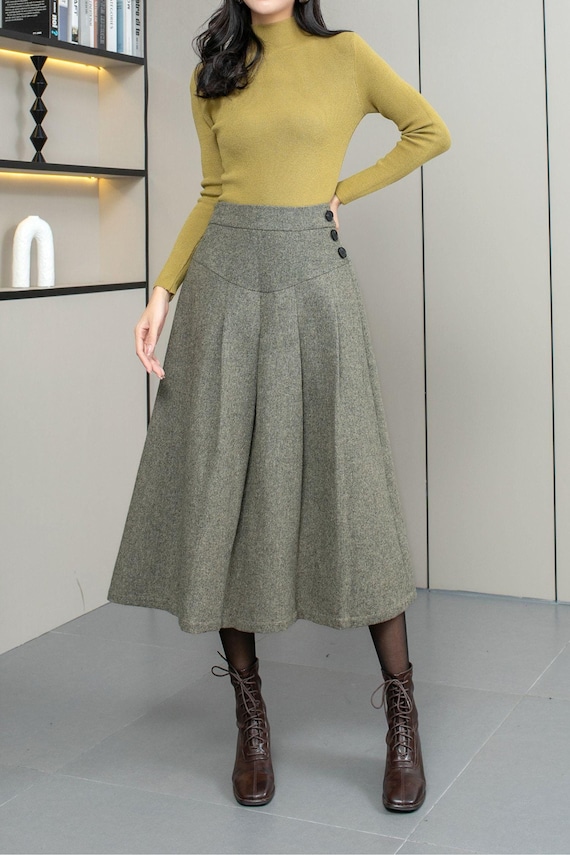 Wool Skirt, Midi Wool Skirt, Pleated Wool Skirt, Winter Wool