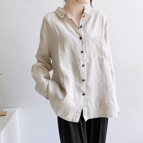 Linen Shirt, Oversized Linen Shirt, Button Down Shirt, Plus