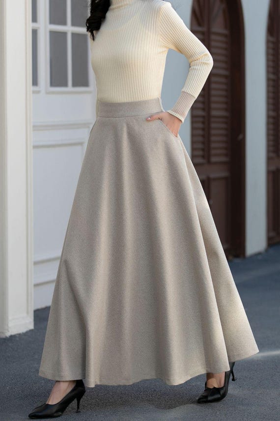 Long Wool Skirt Womens, A-line Maxi Skirt, Flowy Wool Skirt
