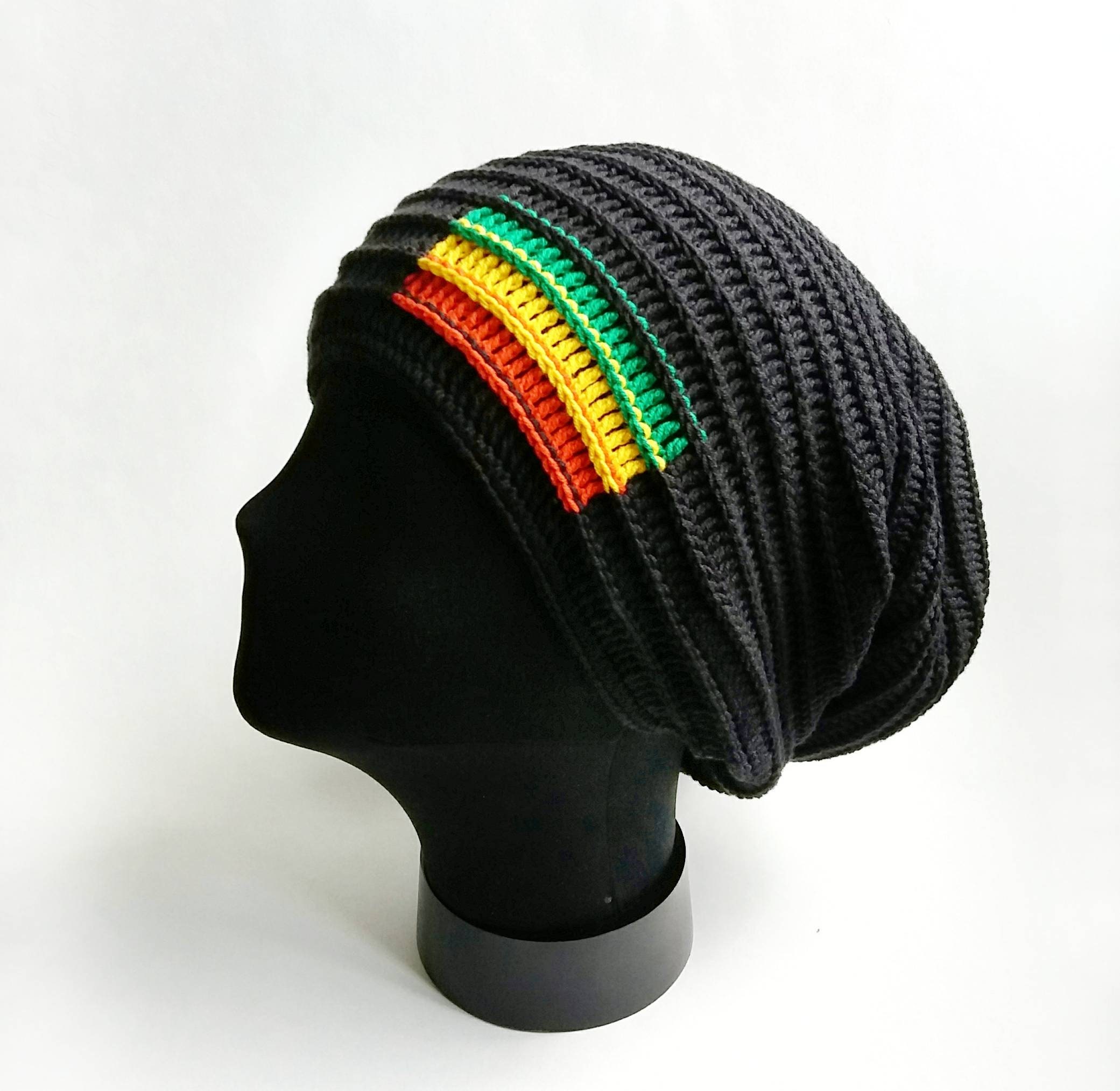 Black Crochet Hat - Rastafari Hat - Dreadlocks Tam - Reggae Hat
