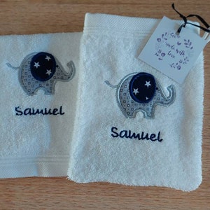 Baby Waschlappen & Handtuch bestickt mit Motiv Elefant und Namen Bild 8