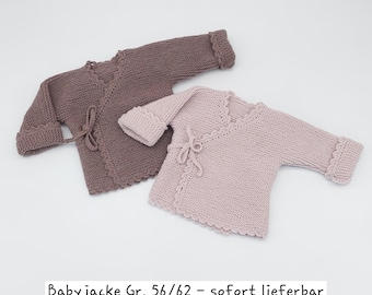 Baby Wickel-Strickjacke in Gr. 56 - 62 - Baby Strickjacke handgestrickt aus feiner Merino Wolle Skandi Look Babyjacke Wolljacke Neugeborene