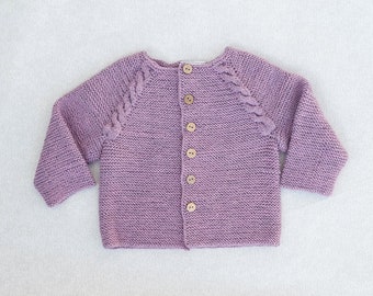 Baby Strickjacke mit Zopfmuster Gr. 68 - 74  handgestrickt aus Merinowolle - sofort lieferbar