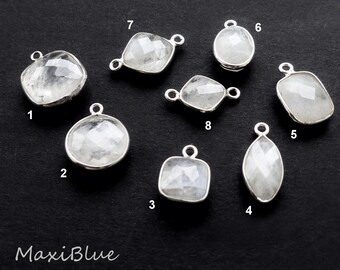 Gemstone pendant, 925 silver. Moonstone charms, pendant, moonstone connector, set in 925 silver, DIY gemstone jewelry
