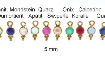 925/Si.vg. Gemstone Pendant 5 mm, Gemstone Pendant 925 Silver Gold Plated, Tourmaline, Peridot, Garnet, Prasiolite Charms 925, Birthstone