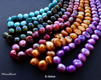 Pepitas planas de perla de agua dulce de aprox. 8-9 mm, perlas de agua dulce reales, perlas de agua dulce en colores de moda, joyería de perlas de bricolaje,