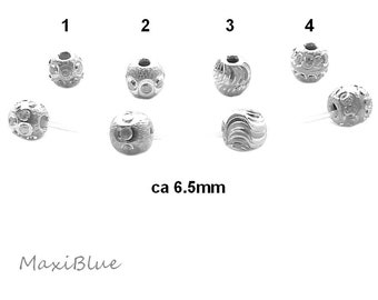 Srebrne koraliki 925 o szlifie diamentowym 6,5 mm, 925/Si. Różne koraliki o szlifie diamentowym, srebrne koraliki ok. 6,5 mm, biżuteria srebrna DIY, srebrne koraliki