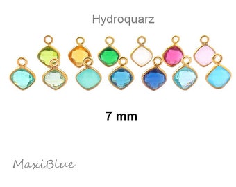 925 silver 2.5 micron 22 carat gold plated hydroquartz charms 7 mm, diy silver jewelry, small stone pendant 925Si. vg. birthstones