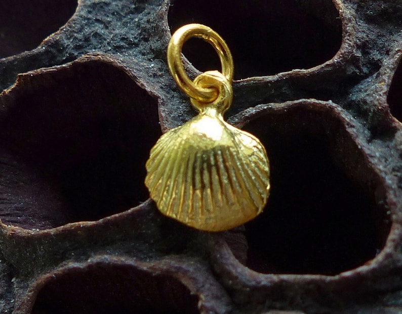 925 Silver shell charm,shell charm 925 Silver gold plated,mini pendant shell rosegold, image 6