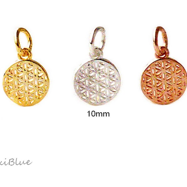 925/Si.vg.Lebensblume Anh.10mm,Lebensblume Anhänger silber,Lebensblume Charm rosegold,diy Silberschmuck,heilige Geometrie