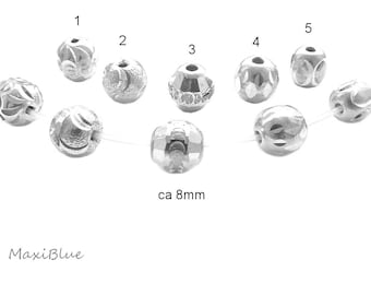 925 Silber Diamantschliff Perlen 8mm,925/Si.unterschiedliche Diamantschliff Perlen, Silberperlen ca 8 mm,diy Silberschmuck, Silber Perlen