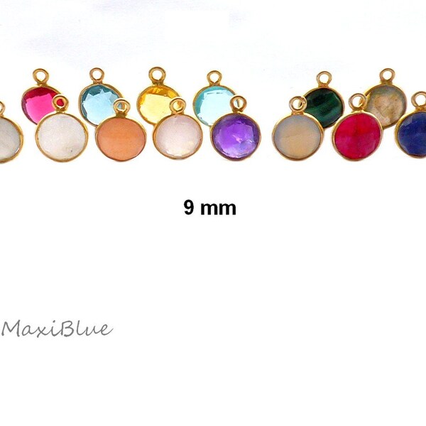 925 Silver 1.5 mic 18K Gold Plated Gemstone Charms 9 mm,Moonstone Anh.925/Si.vg.9mmCharm,Ruby Charm, Hydroquartz Charms