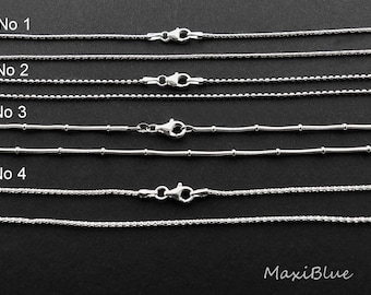 925 silver chains, fine silver chains, 925Si basket chains, 925 Si ball chains, 925 Si faceted chains in different lengths