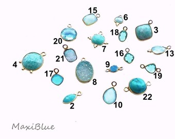 Turquoise gemstone pendant, 925/silicon gilded, amazonite charms, turquoise connectors, 925/silicon gilded chalcedony charms, agate charms