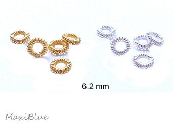 925/Si.or equivalent Boullion rings 6/1.5 mm, golden twisted jump rings, closed decorative eyelets 925 gold-plated, diy silver jewelry