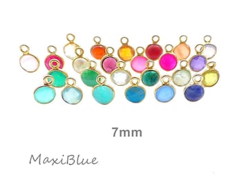 925 sterling silver gold-plated set gem charms, 7 mm, DIY silver jewelry, small gemstone pendants set in 925 sterling silver gold-plated, birthstones