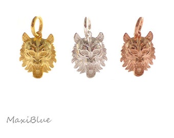 925/silver lion head pendant 15 mm, 925 silver gold-plated or rose gold-plated lion head pendant, lion head charm 925 silver