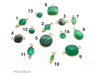Gemstone pendants, 925/Si gold-plated chrysoprase charms, green gemstone pendants, zionite connectors, 925/Si gold-plated apatite pendants