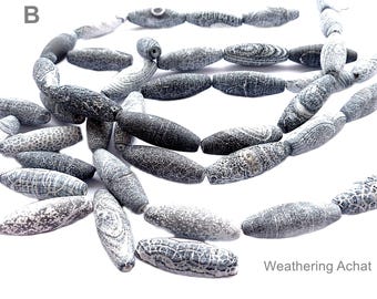 Faceted agate barrel beads, smooth triangular and weathered, in various sizes, Western-style agate beads, Native American/Country jewelry