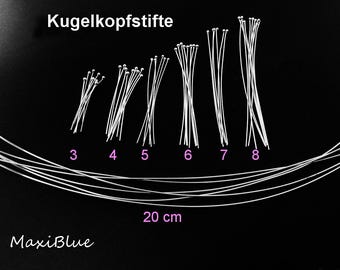 925/Si. Ball-head pins in various sizes, 925 silver tack pins, ball-head rods for DIY pendants