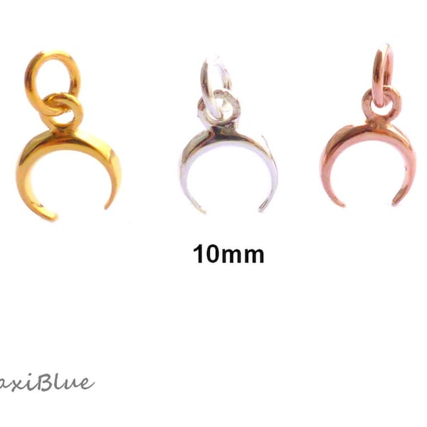 925/Si.Mondsichel Anhänger 10mm,Mondsichel Charm gold,diy Silberschmuck,halfmoon charm rosegold,