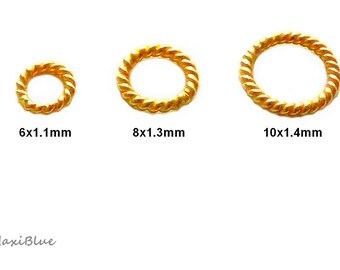 925/Si.verg.gezwirbelte Binderinge 6/1.1mm 8/1.4mm 10/1.4mm,goldene Binderinge,geschlossene Zierösen 925 vergoldet,diy Silberschmuck