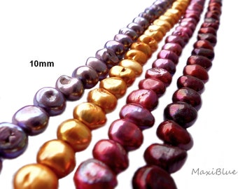 Pepitas de perla de agua dulce de aprox. 10 mm, perlas de agua dulce auténticas, perlas de agua dulce, perlas de agua dulce amarillas, joyería de perlas de bricolaje