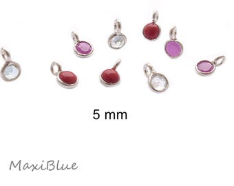 925/Si. Gemstone pendant 5 mm, gemstone pendant 925 silver, coral, blue topaz, fuchsia chalcedony charms 925, DIY silver jewelry, earrings