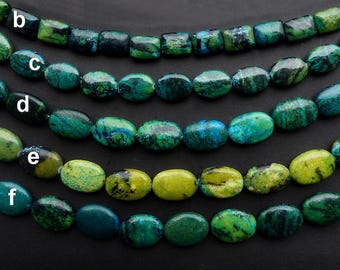 Howlite beads green grained, flat oval green howlite beads. Oval or chip beads, green grained howlite beads, chrysocolla beads