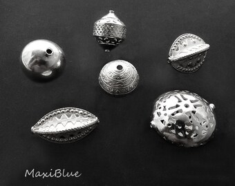 925 silver antique handcrafted Bali beads in approx. 3.9 cm, silver beads, diy silver jewelry, 925 decorative beads 39 mm, Bali beads