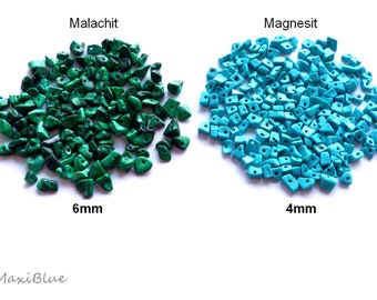 Malachite nuggets, malachite splinter beads approx. 5 mm, magnesite nuggets approx. 4 mm, splinter beads, diy gemstone jewelry, gemstone splinter beads