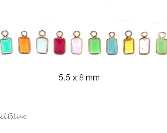 925 silver gold-plated gemstone charms 8 mm, moonstone, apatite, coral, amazonite, citrine, nephrite rectangular, green onix charm, gemstone charm