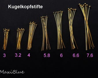 925/Si.24 k vergoldete Kugelkopfstifte in diversen Größen,Kettelstifte 925 Silber vergoldet,Kugelkopf Stäbchen, diy Ohhänger,Anhänger.