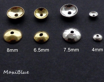925 sterling silver pearl caps, 4 mm, 6.5 mm, 7.5 mm or 8 mm, DIY silver jewelry, gold pearl caps, 925 half-lenses, hammered silver pearl caps
