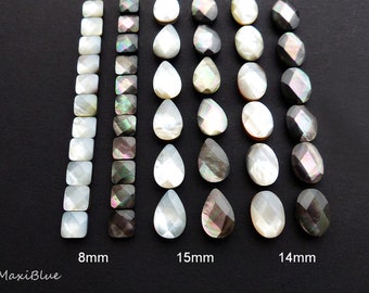 2-4 St. Perlmutt Perlen facettiert 8mm,14mm oder 15mm,diy Beach Schmuck,Permutt Tropfenperlen nature oder grau,Perlmutt Oval Perlen