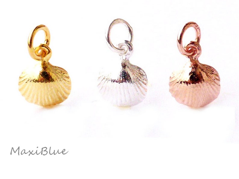 925 Silver shell charm,shell charm 925 Silver gold plated,mini pendant shell rosegold, image 1