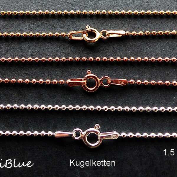 925 Silber Kugelketten 1.5mm in silber, gold und rose , Kugelkette in verschiedenen Längen,Sterling Silber Kugelketten