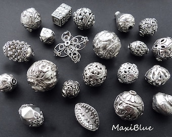 925 Silber antike Bali Schmuckperlen handgearbeitet in ca 17-33mm, Silberkugelperlen,diy Silberschmuck,925 Zier Anhängerperlen XL