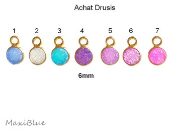 925/Si.vg.Achat Drusi Anh.6mm,Achat Drusi Mini Charms,Drusi Anhänger 925 Silber vergoldet gefasst,kleine Edelstein Charms,diy Silberschmuck,