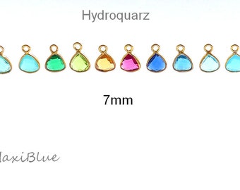 925 silver 2.5 micron 22-carat gold-plated set hydroquartz charms, 7 mm, DIY silver jewelry, small stone pendants, 925 silver, vg. birthstones