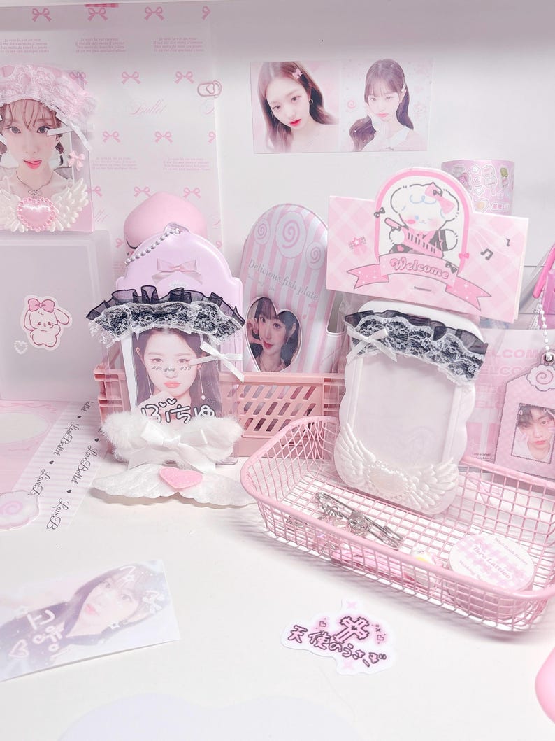 Pink Deco Photocard Holder Kpop Keychain Charm Cardholder Decorated image 20