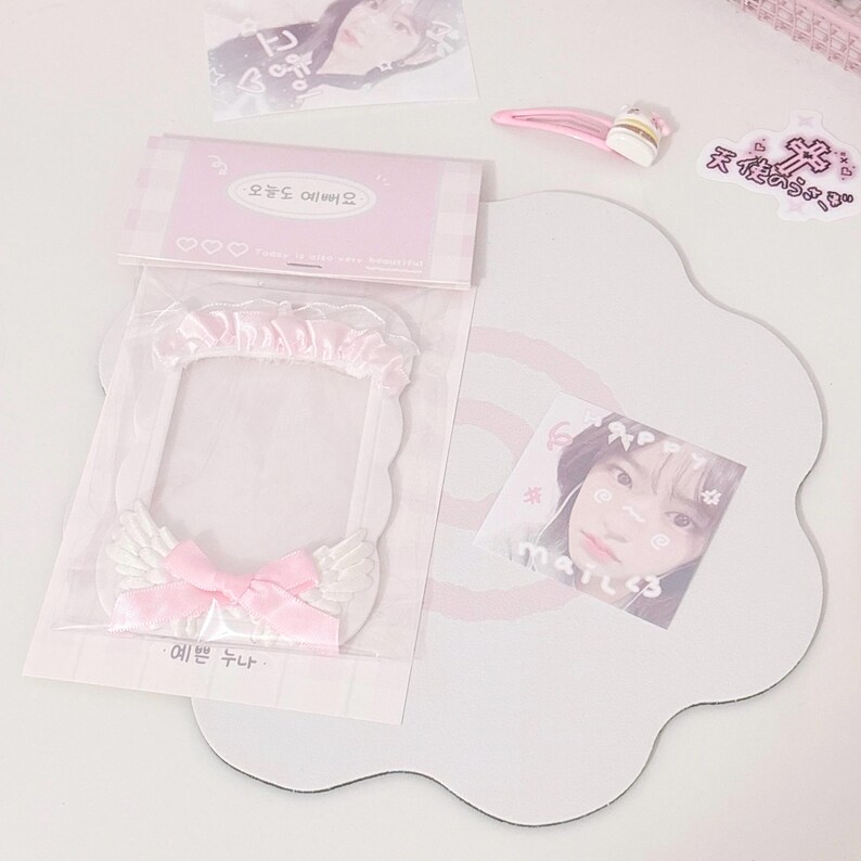 Pink Deco Photocard Holder Kpop Keychain Charm Cardholder Decorated White Deco (Pink#2)