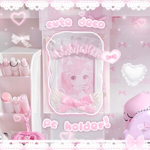 Pink Deco Photocard Holder Kpop Keychain Charm Cardholder Decorated image 2
