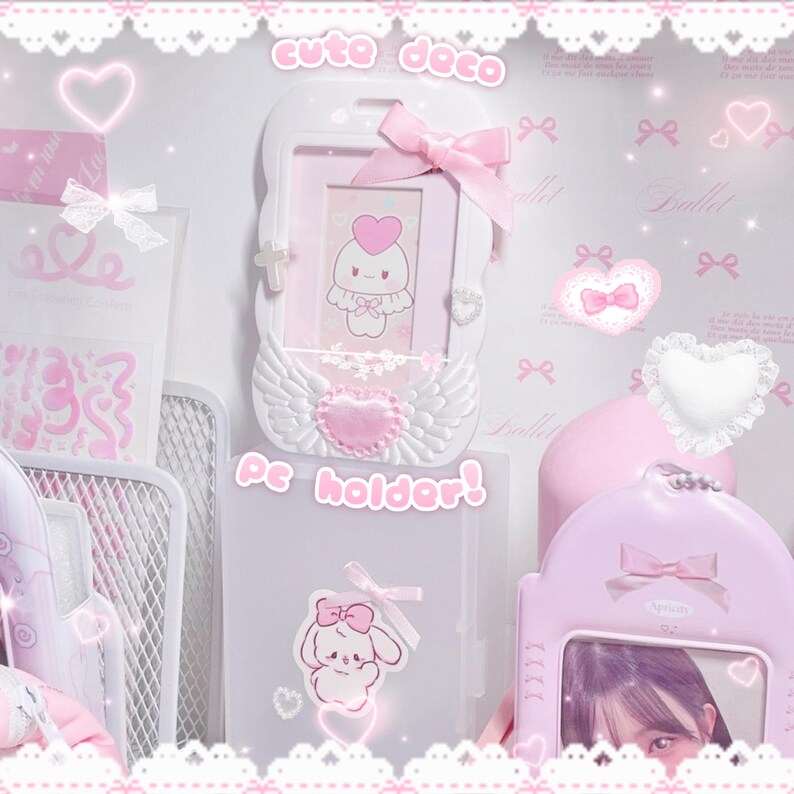 Pink Deco Photocard Holder Kpop Keychain Charm Cardholder Decorated image 3