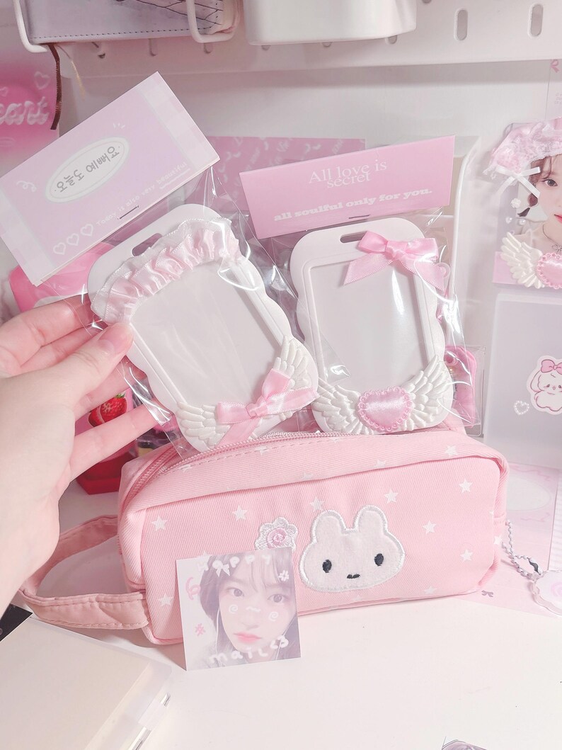 Pink Deco Photocard Holder Kpop Keychain Charm Cardholder Decorated image 9